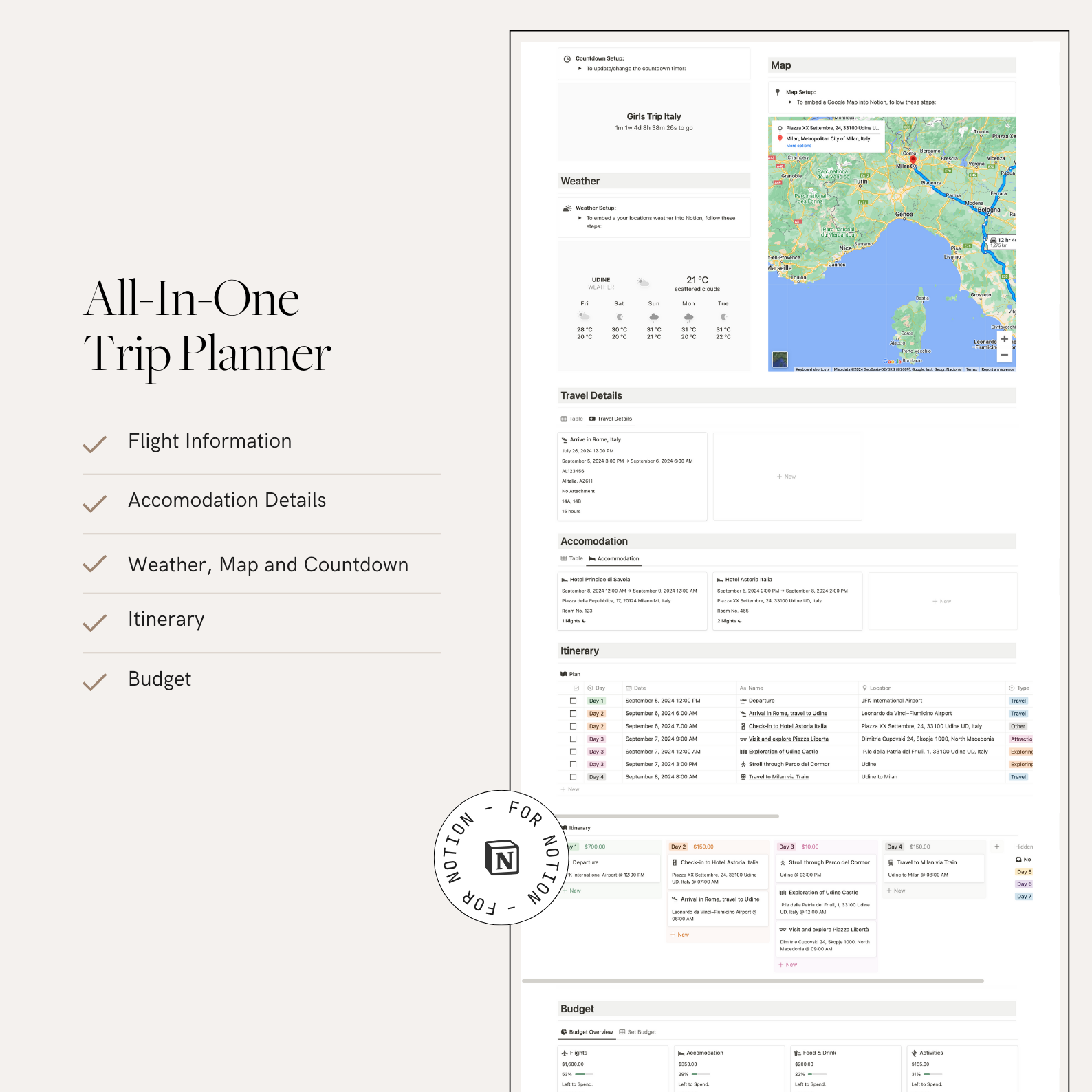 ALL-IN-ONE Ultimate Notion Travel Planner Template