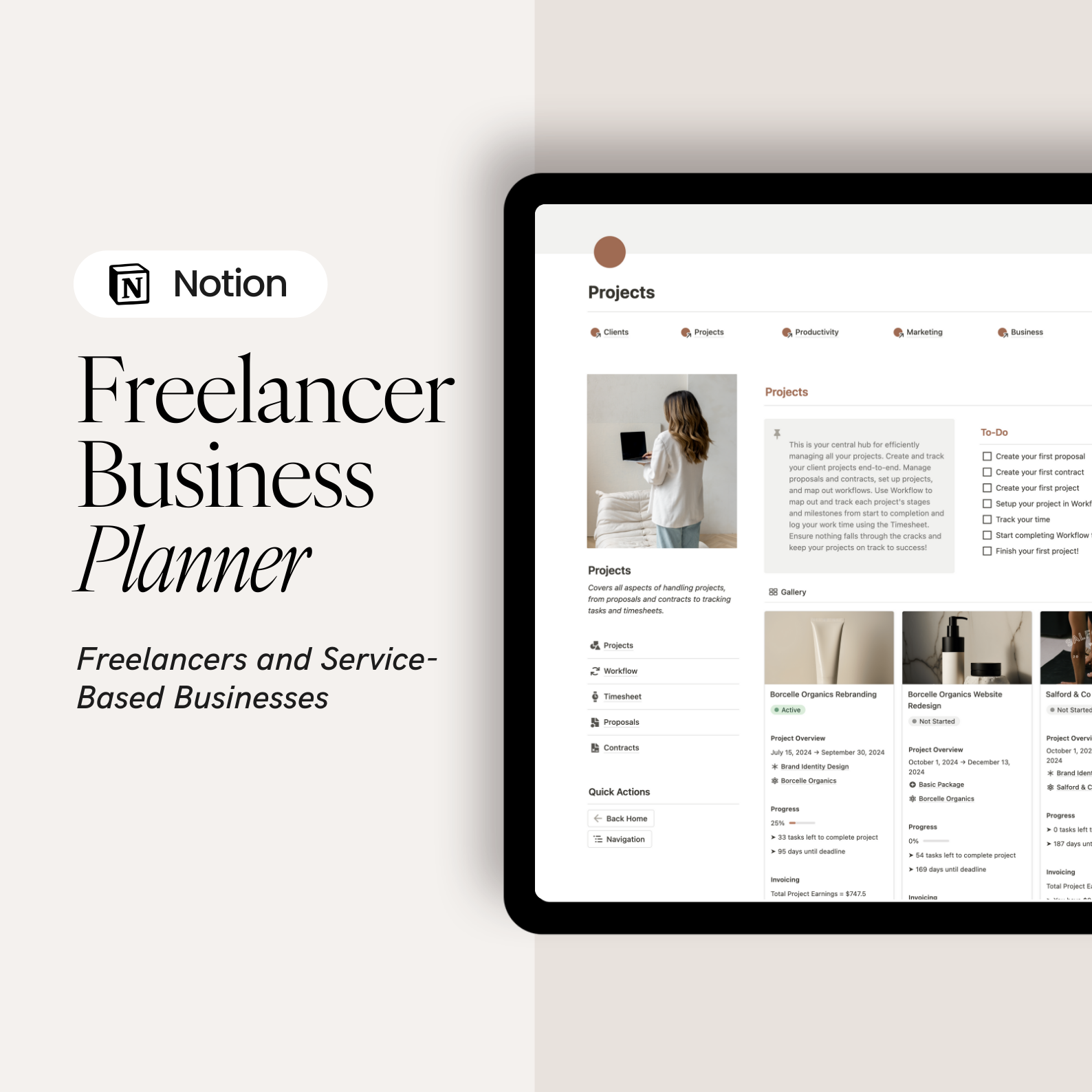 Freelancer Notion Template and Service Based Business Dashboard and Work Planner, Project Management System, Client Tracker