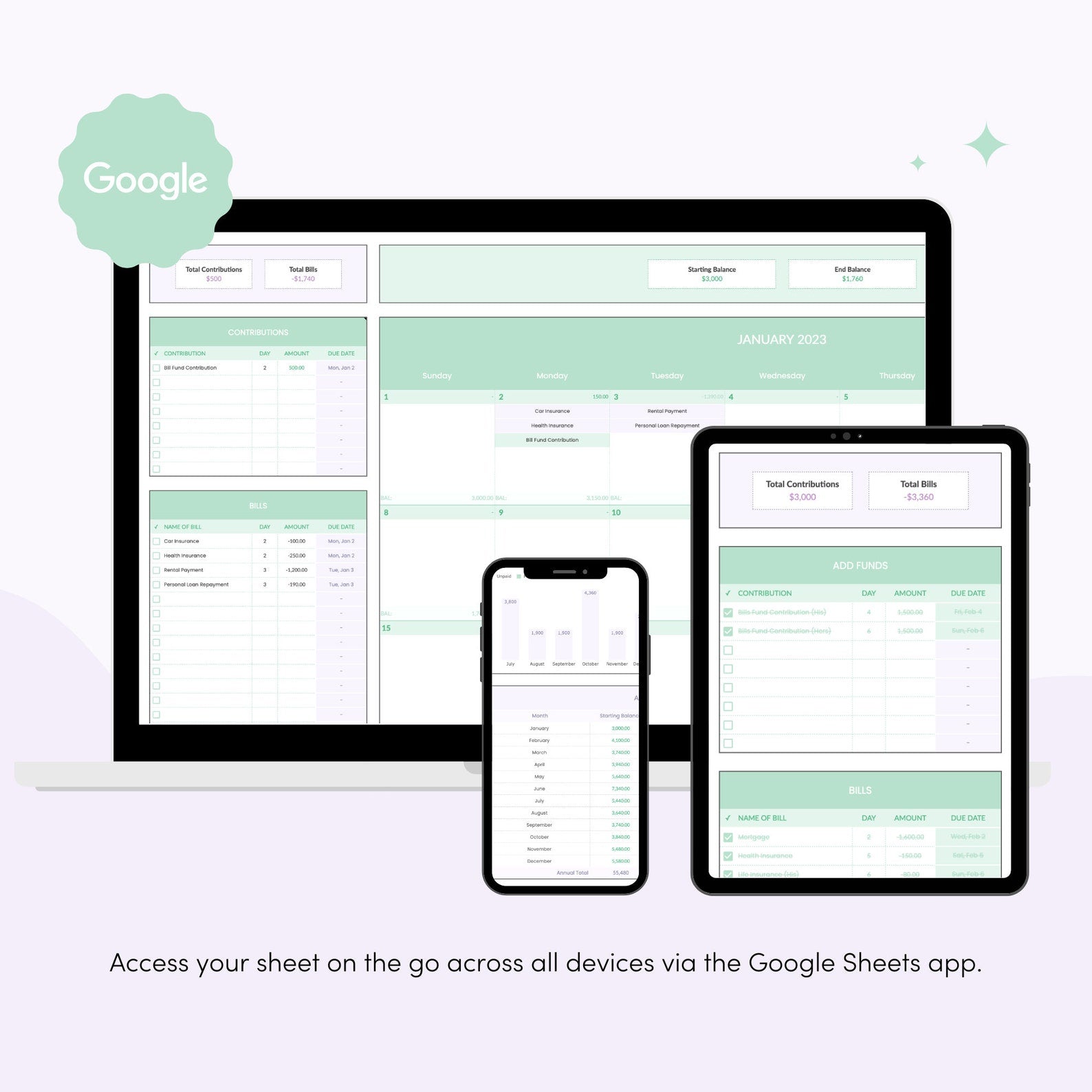 Annual Bill Tracker Calendar for Google Sheets - Career Creative