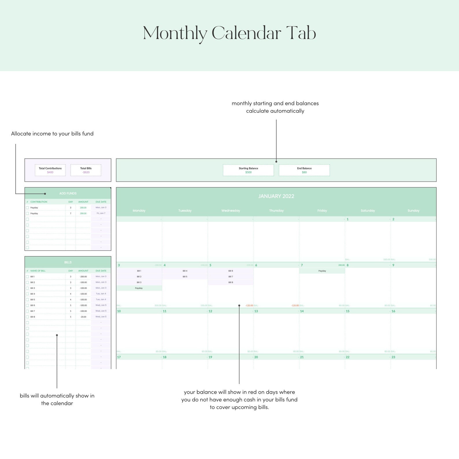 Annual Bill Tracker Calendar for Google Sheets - Career Creative