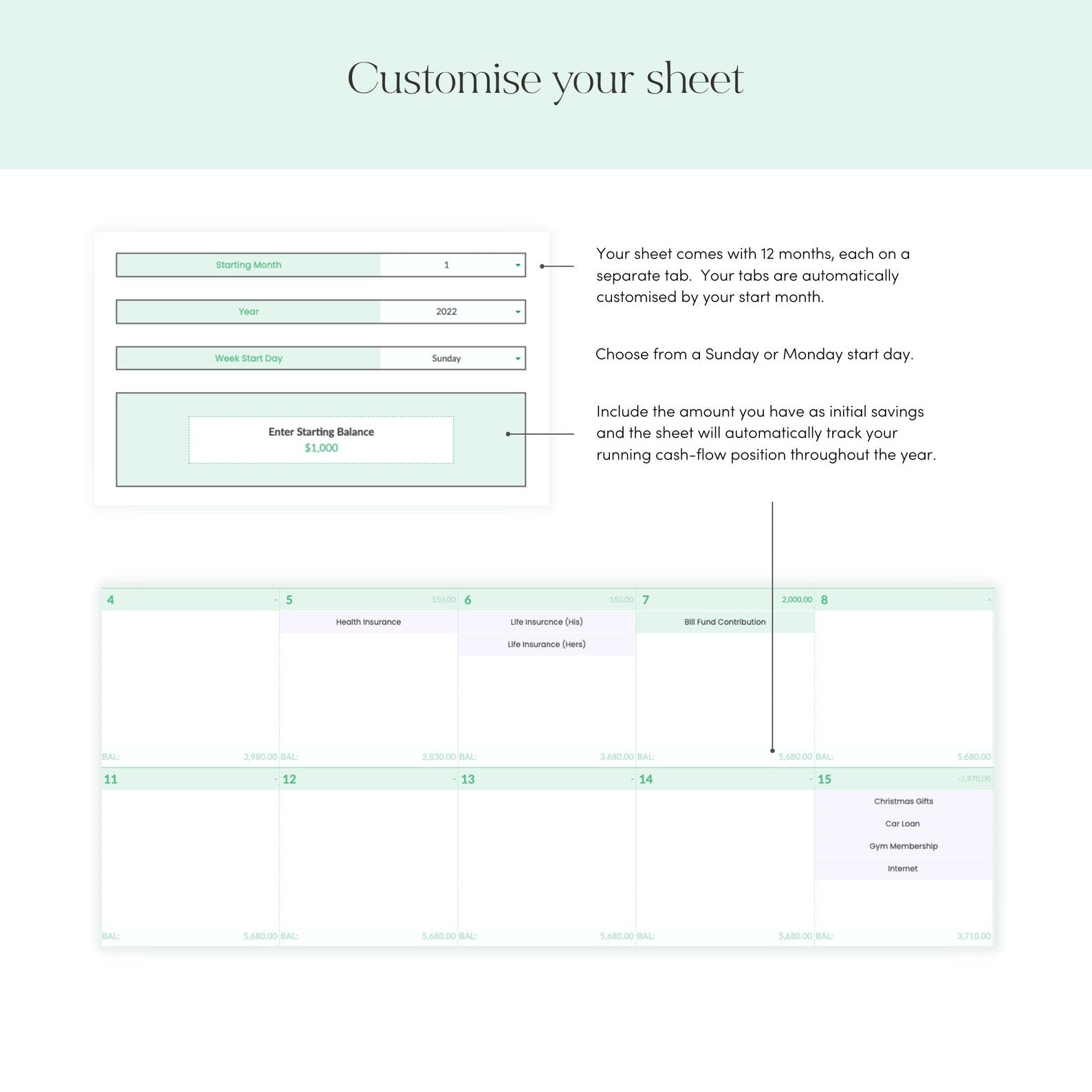 Annual Bill Tracker Calendar for Google Sheets - Career Creative