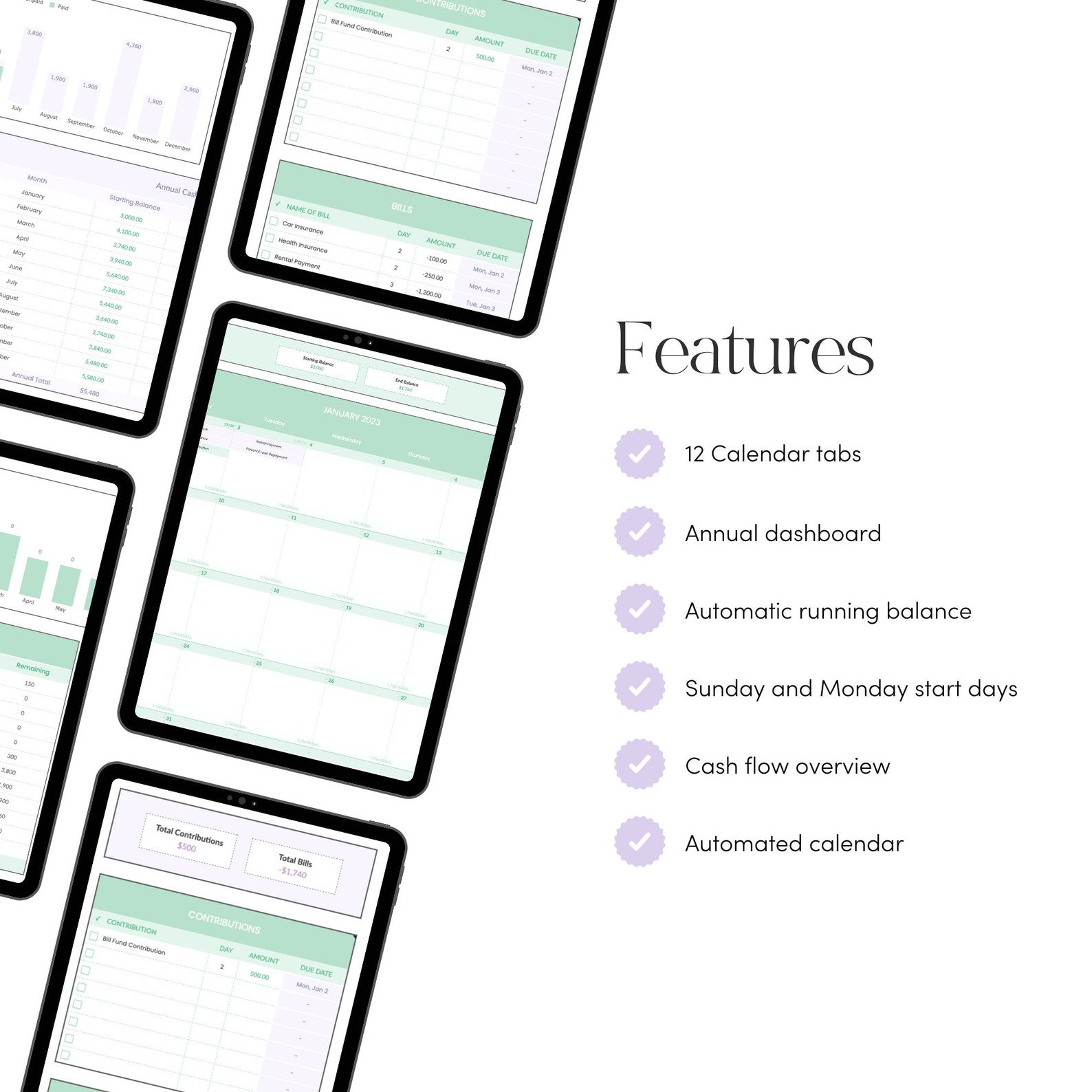 Annual Bill Tracker Calendar for Google Sheets - Career Creative