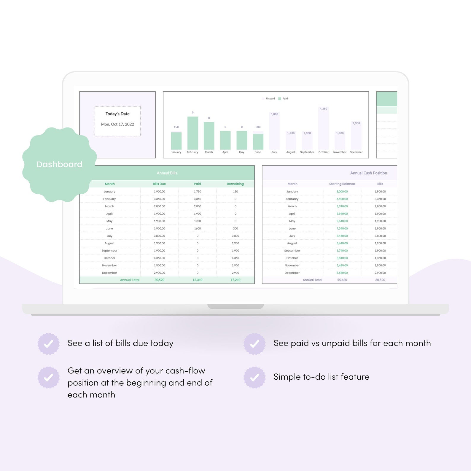 Annual Bill Tracker Calendar for Google Sheets - Career Creative