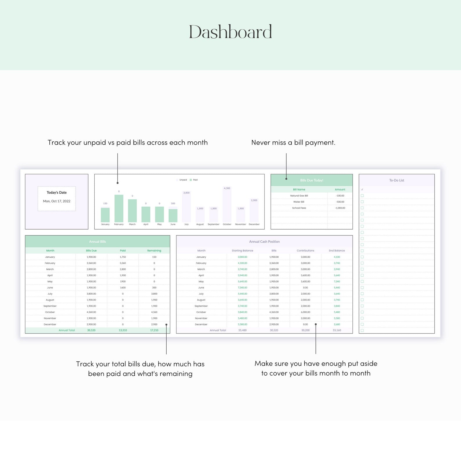 Annual Bill Tracker Calendar for Google Sheets - Career Creative