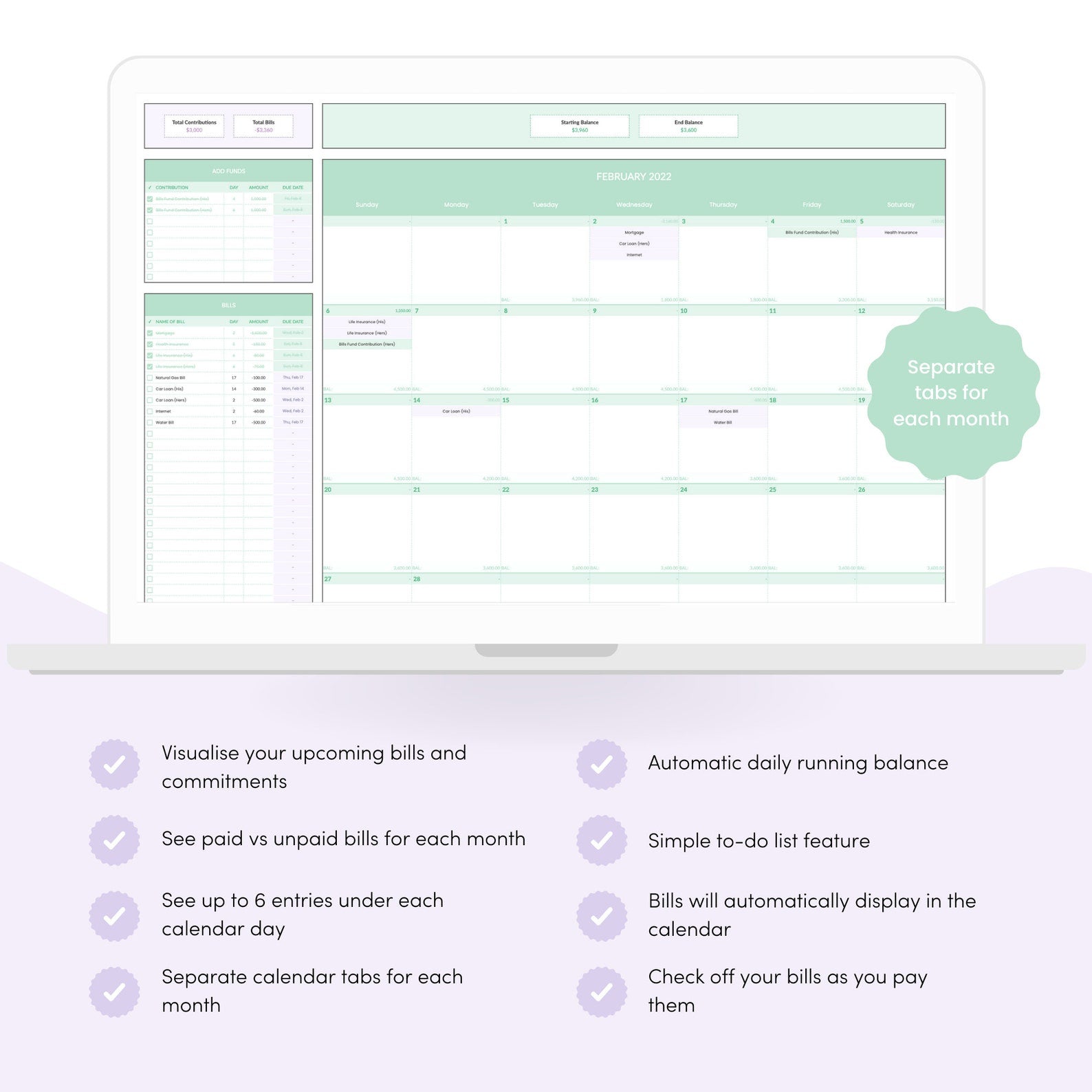 Annual Bill Tracker Calendar for Google Sheets - Career Creative