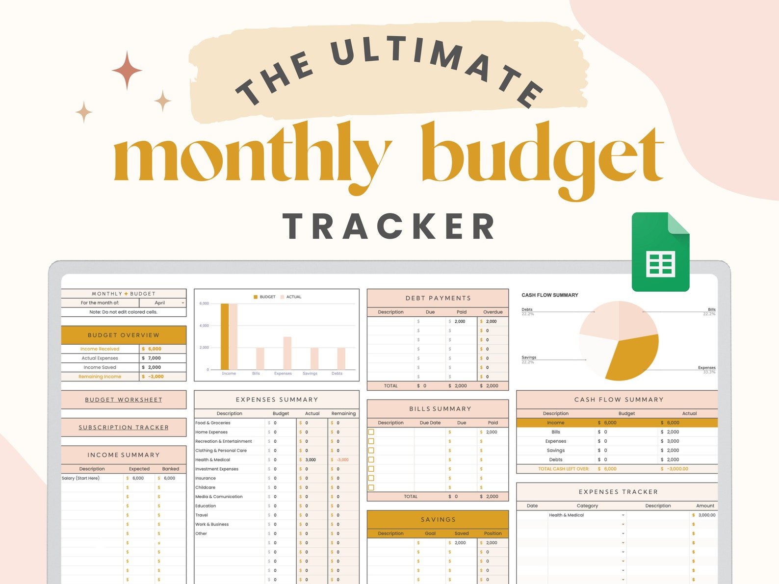 Boho Monthly Budget Spreadsheet for Google Sheets - Career Creative