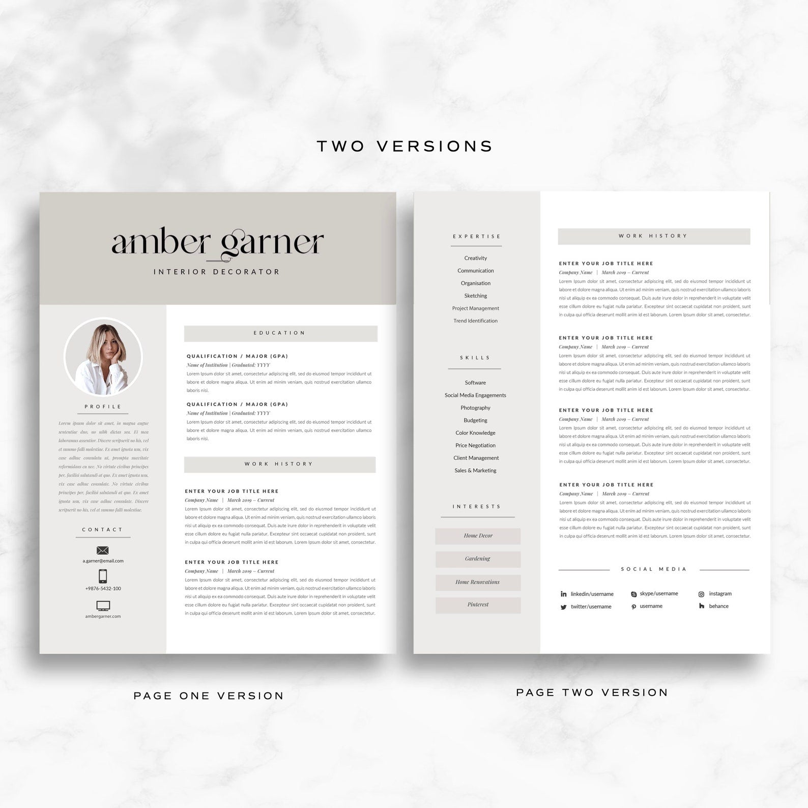 Feminine Beige Two Page Canva Resume & Cover Letter Template