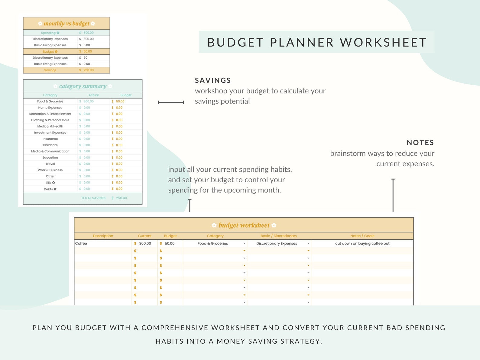 Yellow & Blue Monthly Budget Spreadsheet for Google Sheets