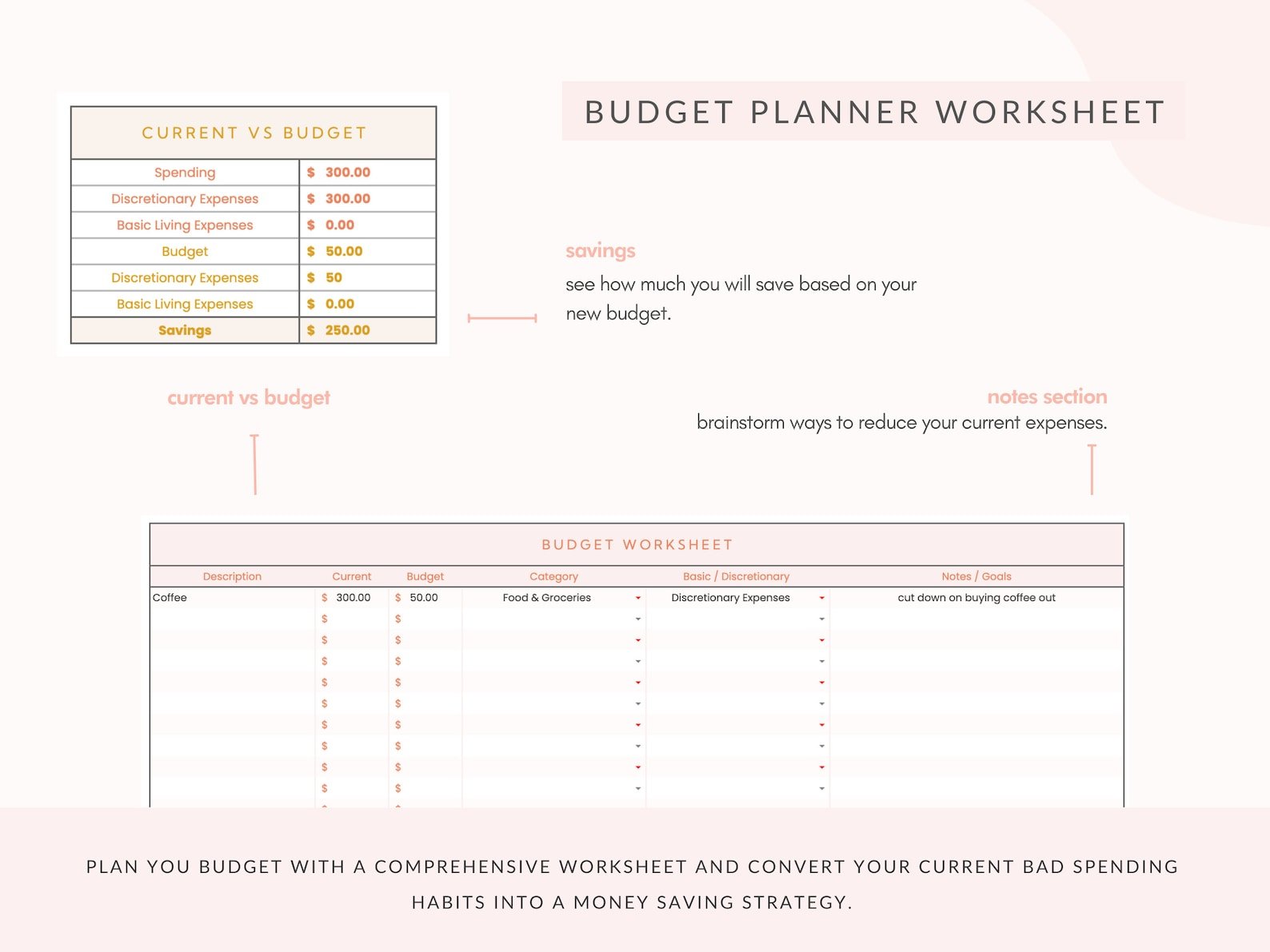 Pastel Pink Monthly Budget Spreadsheet for Google Sheets - Career Creative