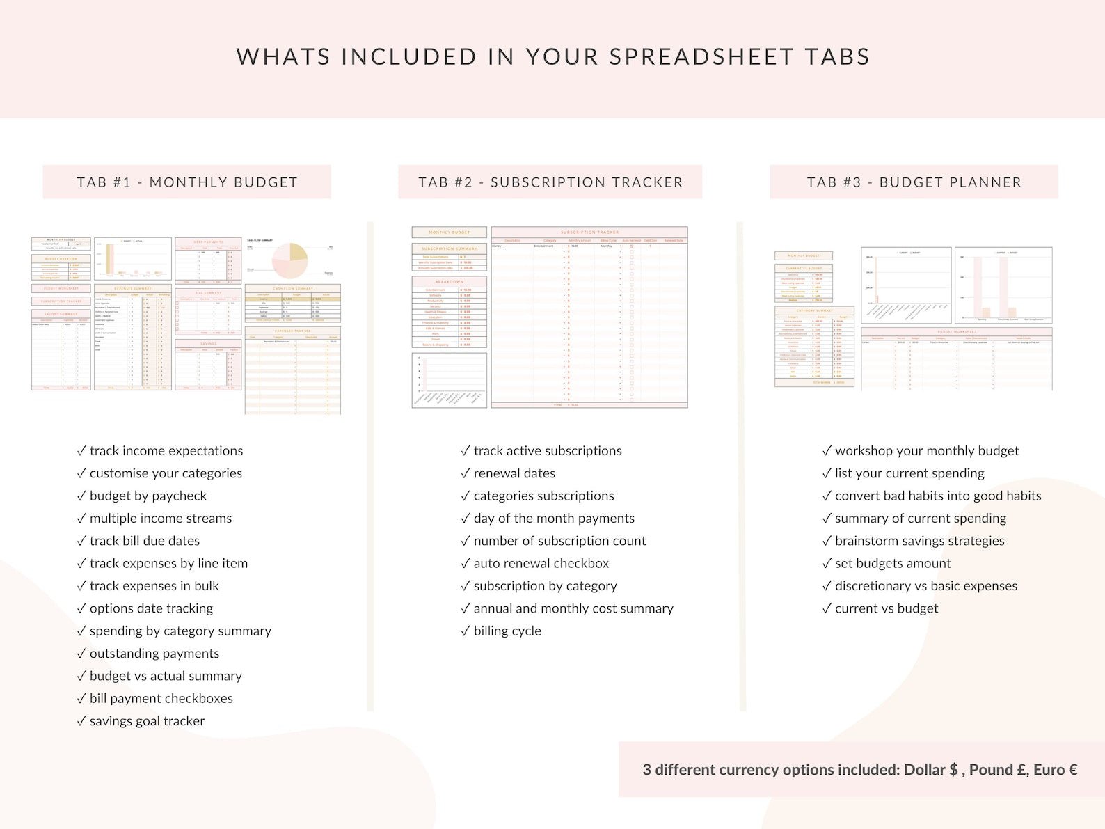 Pastel Pink Monthly Budget Spreadsheet for Google Sheets - Career Creative