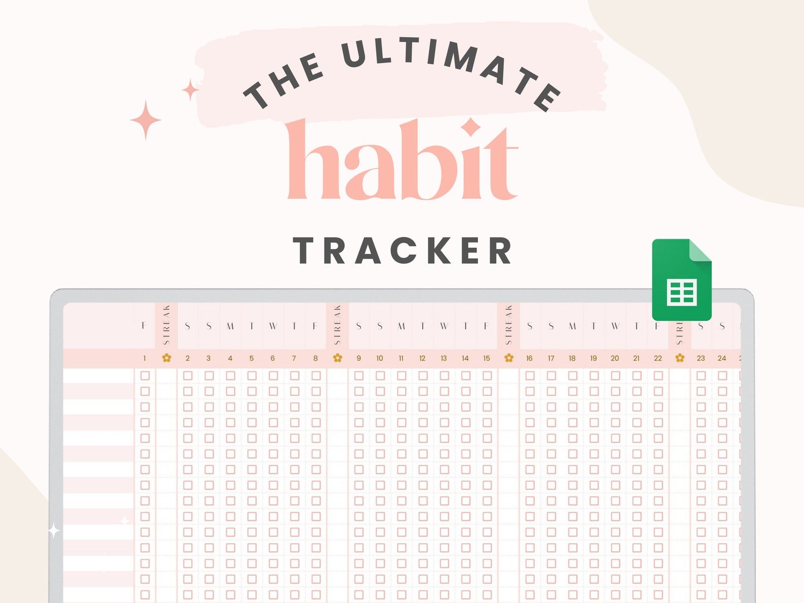 Pink Habit Tracker for Google Sheets - Career Creative