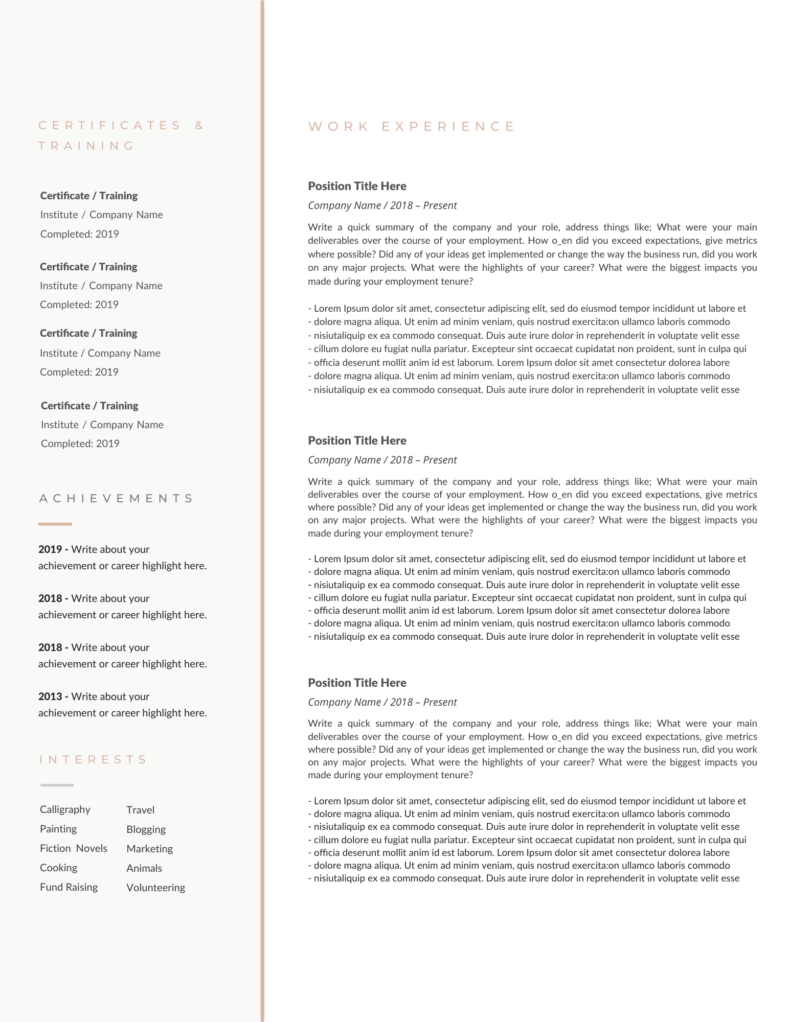 Rose Gold Resume Template for Canva - Career Creative