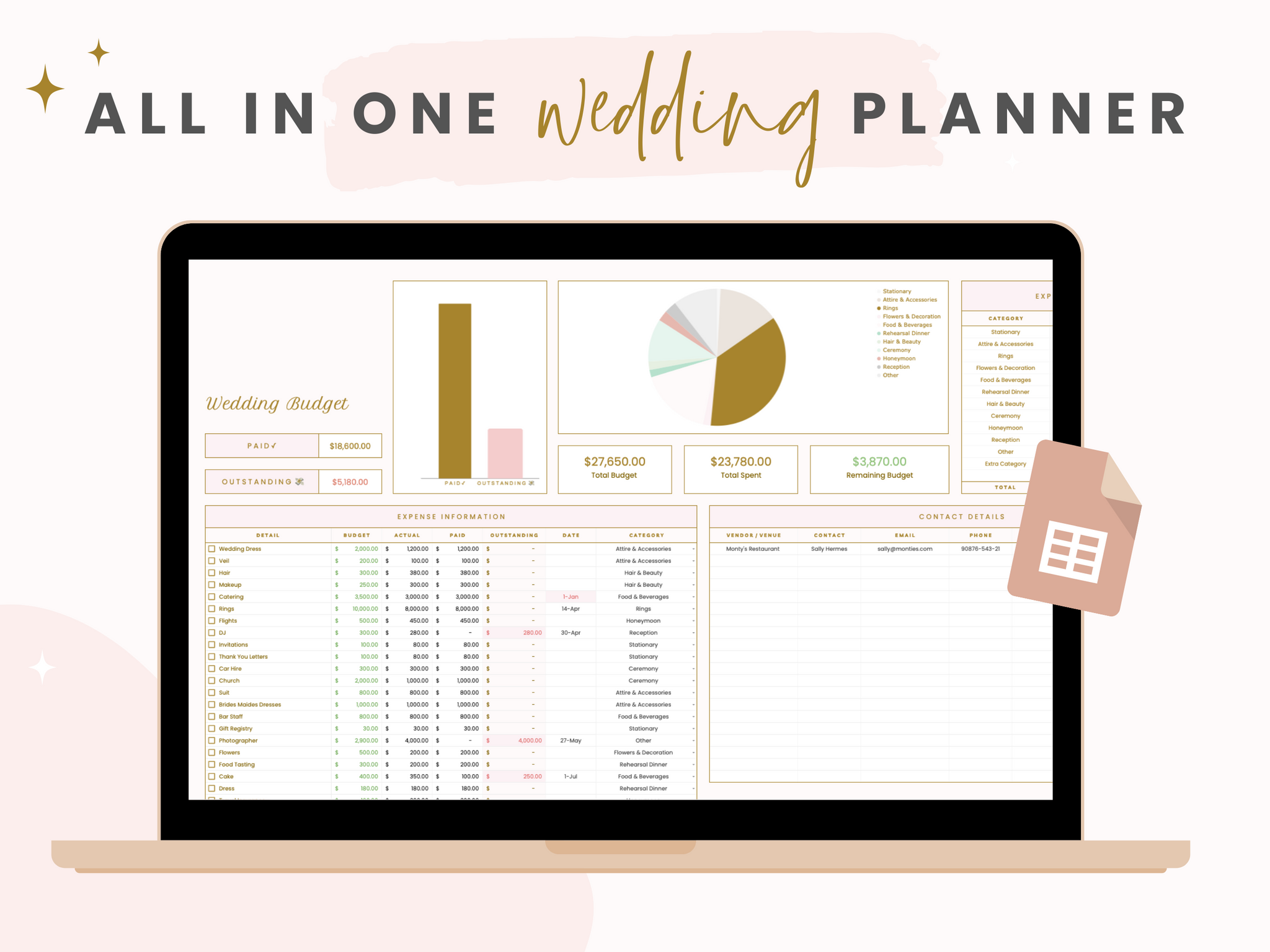 Wedding Budget Planner for Google Sheets